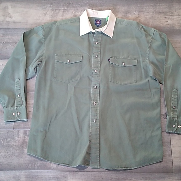 Panhandle Slim Snap Button Cotton Canvas Western Cowboy Rodeo Shirt Mens L - Picture 1 of 13